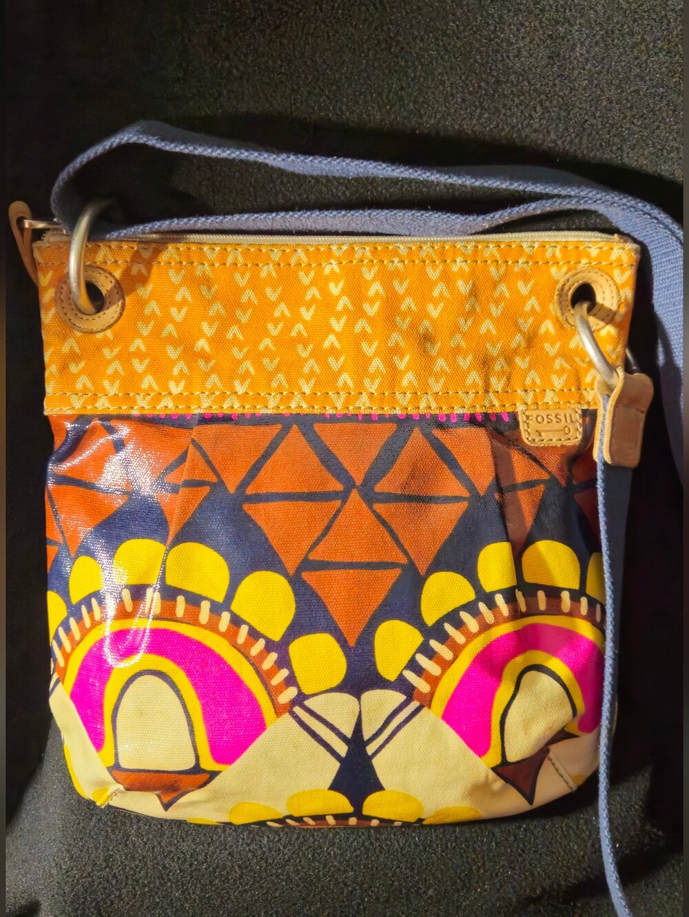 Fossil Multicolor Geometic Coated Canvas Crossbody Bag - Yellow, Orange & Pink